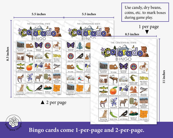 Colorado Bingo - Printable Digital Download by Greengate Images