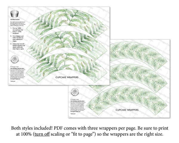 Fern Leaf Cupcake Wrapper Duo - Printable Digital Download by Greengate Images