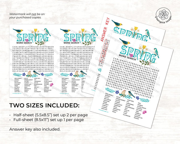 Spring Word Search - Printable Digital Download by Greengate Images