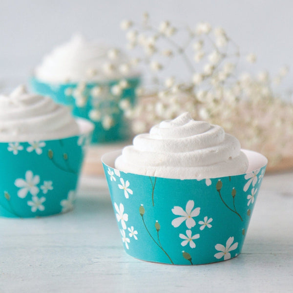 Turquoise Floral Cupcake Wrapper - Printable Digital Download by Greengate Images