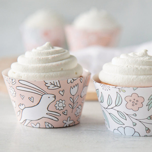 Peach Bunny/Floral Cupcake Wrapper Duo - Printable Digital Download by Greengate Images