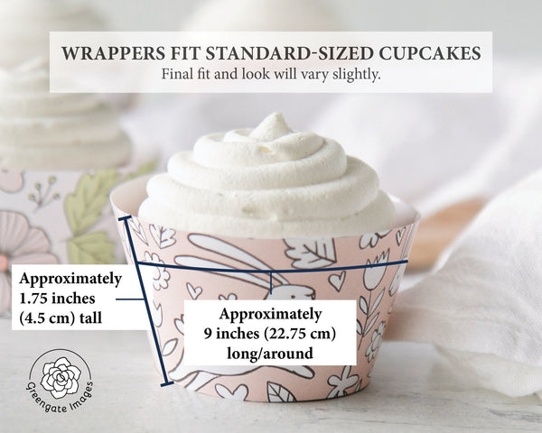 Peach Bunny/Floral Cupcake Wrapper Duo - Printable Digital Download by Greengate Images