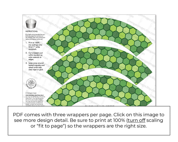 Green Hexagon Cupcake Wrapper - Printable Digital Download by Greengate Images