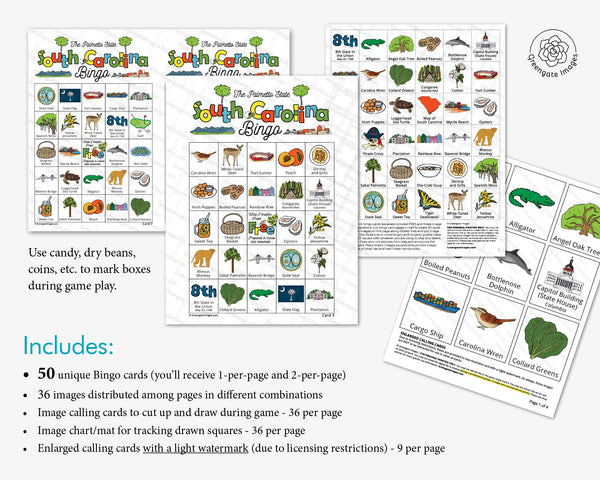 South Carolina Bingo - Printable Digital Download by Greengate Images