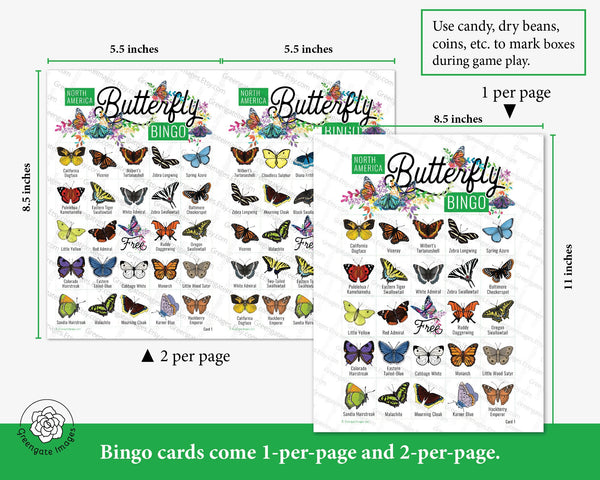 Butterfly Bingo - North American Species - Printable Digital Download by Greengate Images