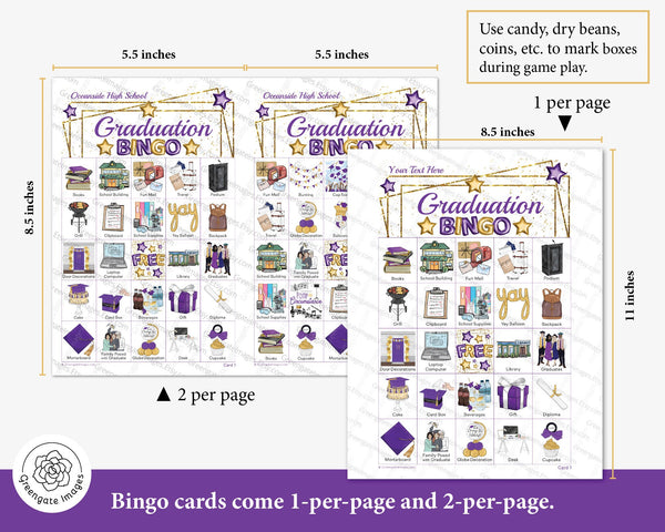 Graduation Bingo - Purple and Gold - Printable Digital Download by Greengate Images