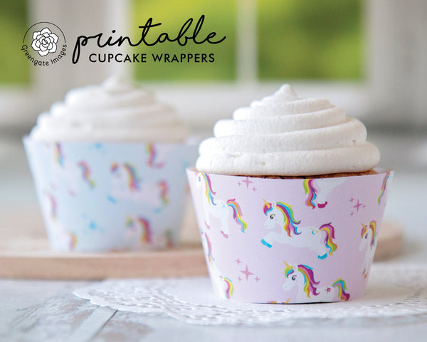 Pink/Blue Unicorn Cupcake Wrapper Duo - Printable Digital Download by Greengate Images
