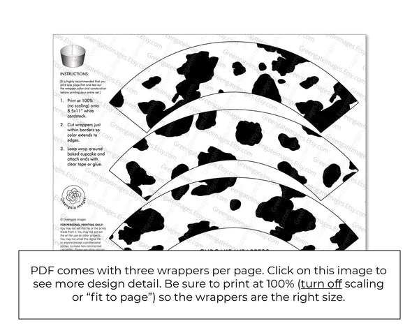 Cow Print Cupcake Wrapper - Printable Digital Download by Greengate Images