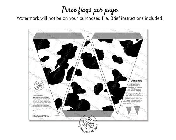 Cow Print Bunting - Printable Digital Download by Greengate Images