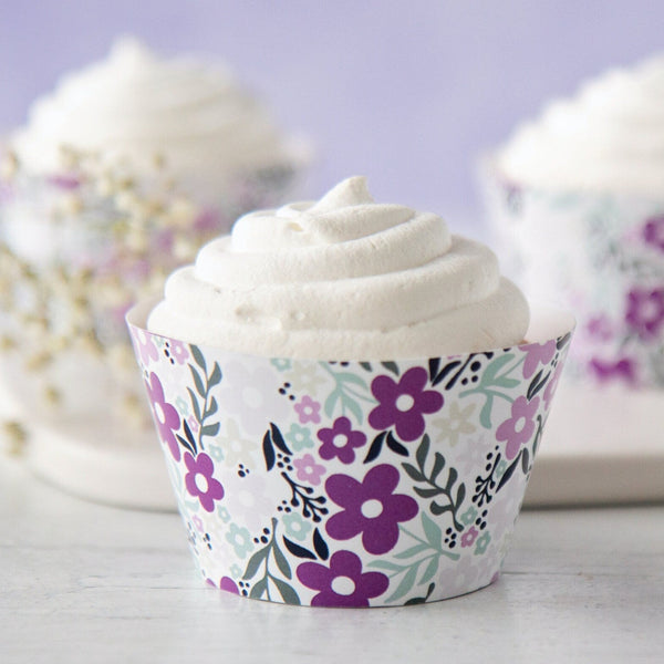 Purple/Mint Floral Cupcake Wrapper - Printable Digital Download by Greengate Images