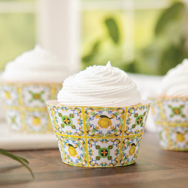 Lemons and Yellow Tile Cupcake Wrapper - Printable Digital Download by Greengate Images