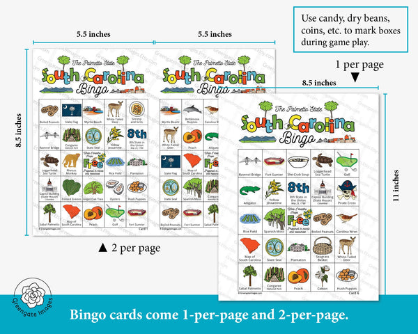 South Carolina Bingo - Printable Digital Download by Greengate Images