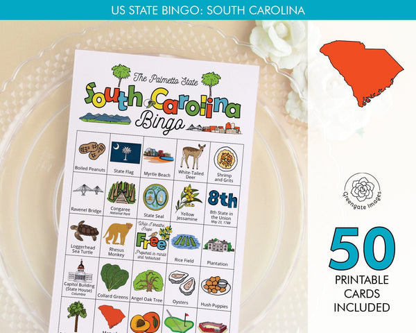 South Carolina Bingo - Printable Digital Download by Greengate Images