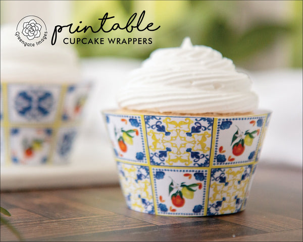Citrus Fruit Tile Cupcake Wrapper Duo - Printable Digital Download by Greengate Images