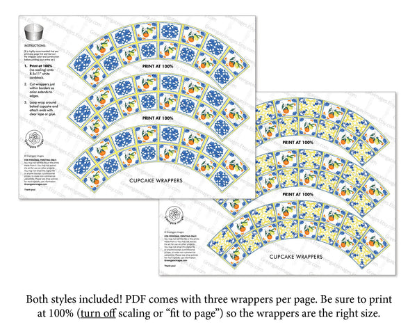 Citrus Fruit Tile Cupcake Wrapper Duo - Printable Digital Download by Greengate Images