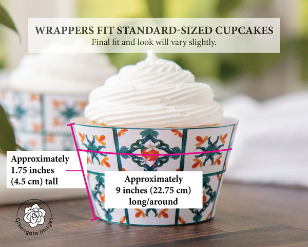 Oranges and Teal Tile Cupcake Wrapper Duo - Printable Digital Download by Greengate Images