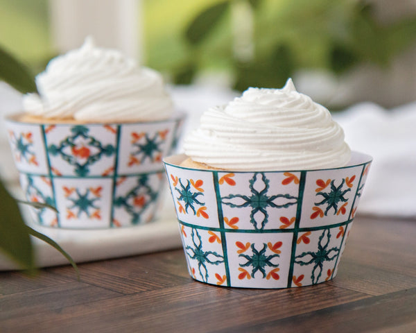 Oranges and Teal Tile Cupcake Wrapper Duo - Printable Digital Download by Greengate Images
