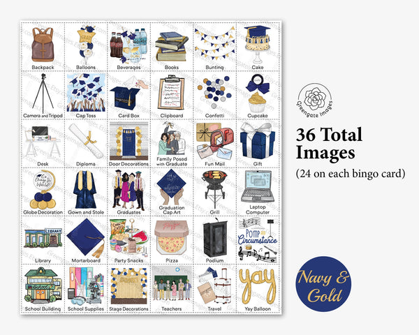 Graduation Bingo - Navy and Gold - Printable Digital Download by Greengate Images
