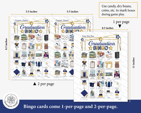 Graduation Bingo - Navy and Gold - Printable Digital Download by Greengate Images