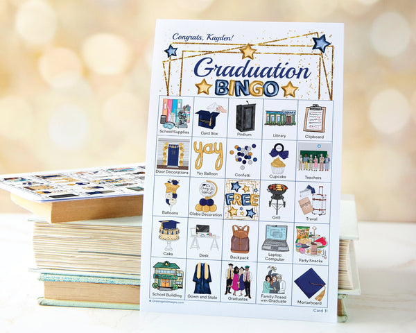 Graduation Bingo - Navy and Gold - Printable Digital Download by Greengate Images