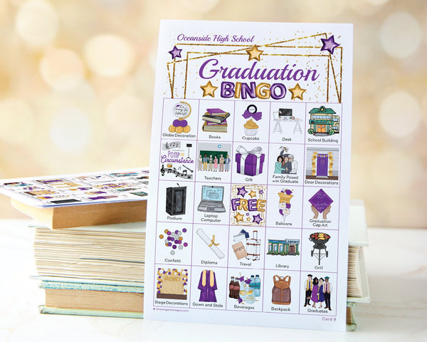 Graduation Bingo - Purple and Gold - Printable Digital Download by Greengate Images
