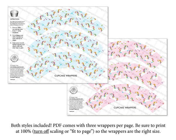 Pink/Blue Unicorn Cupcake Wrapper Duo - Printable Digital Download by Greengate Images