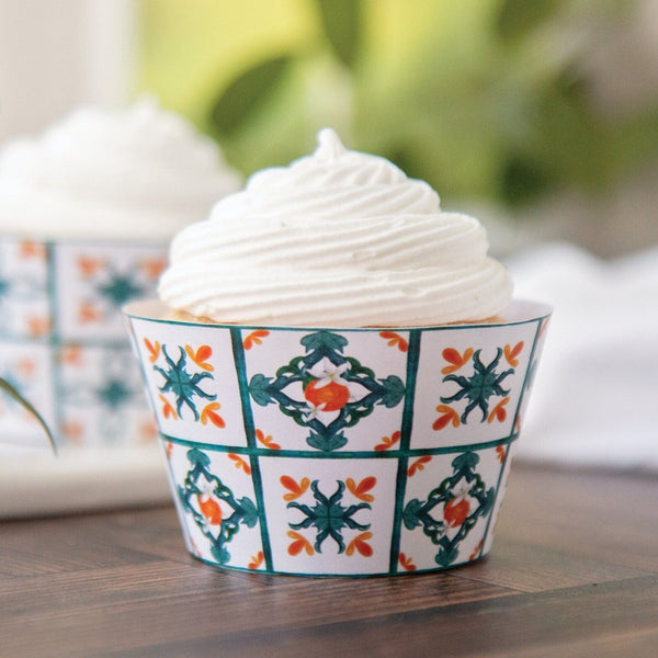 Oranges and Teal Tile Cupcake Wrapper Duo - Printable Digital Download by Greengate Images