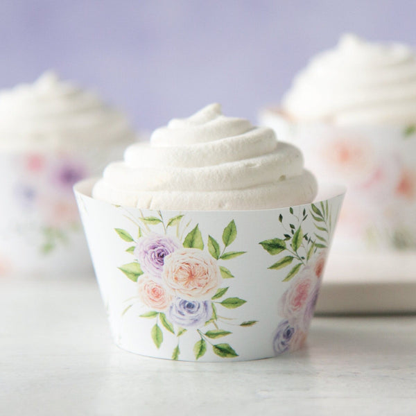 Peach/Lavender Roses Cupcake Wrappers - Printable Digital Download by Greengate Images