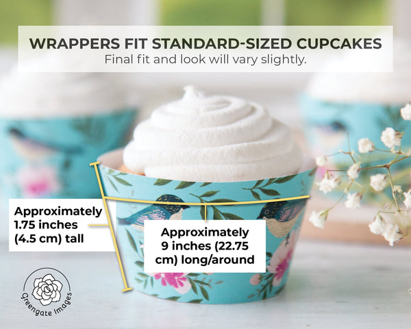 Birds & Flowers Cupcake Wrapper - Aqua - Printable Digital Download by Greengate Images