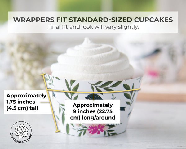 Birds & Flowers Cupcake Wrapper - Printable Digital Download by Greengate Images