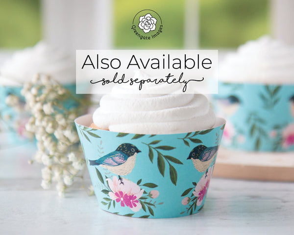 Birds & Flowers Cupcake Wrapper - Printable Digital Download by Greengate Images
