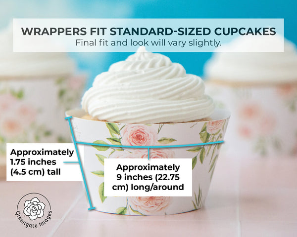 Peachy Pink Roses Cupcake Wrappers - Printable Digital Download by Greengate Images