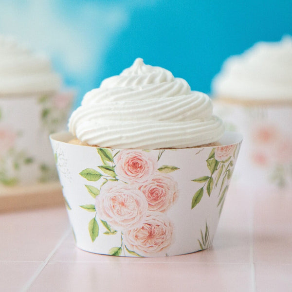 Peachy Pink Roses Cupcake Wrappers - Printable Digital Download by Greengate Images