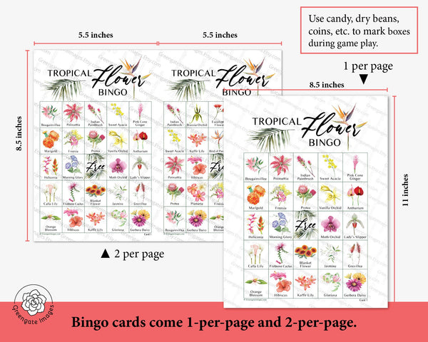Tropical Flower Bingo - Printable Digital Download by Greengate Images