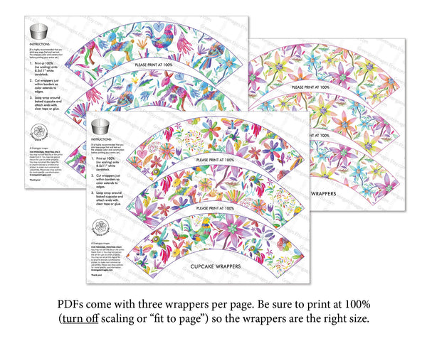 Otomi Mexican Folk Art Cupcake Wrapper Trio - Printable Digital Download by Greengate Images