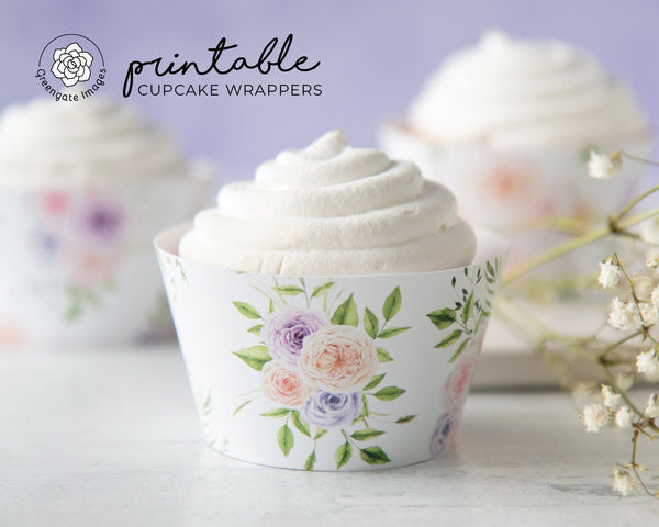 Peach/Lavender Roses Cupcake Wrappers - Printable Digital Download by Greengate Images