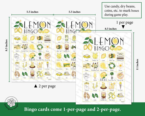 Lemon Bingo - Printable Digital Download by Greengate Images