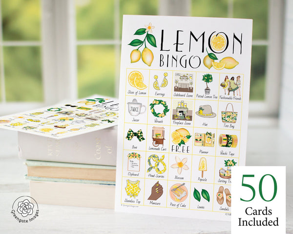 Lemon Bingo - 50 PRINTABLE unique cards. Instant digital download PDF. Fun activity for lemon-themed bridal showers and birthdays.