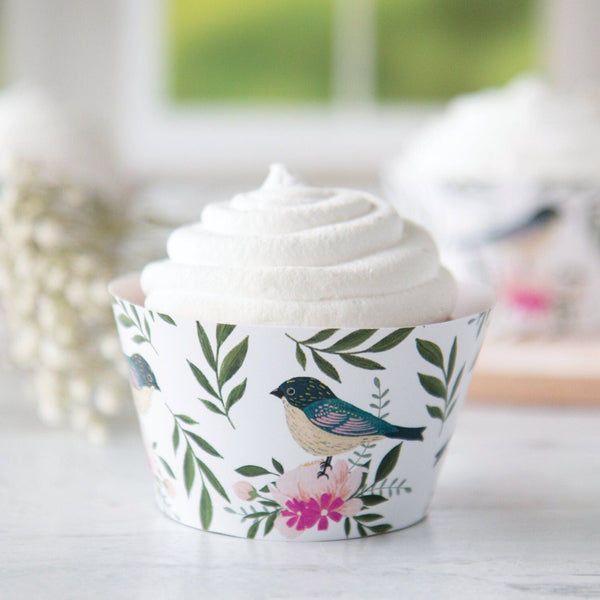 Birds & Flowers Cupcake Wrapper - Printable Digital Download by Greengate Images