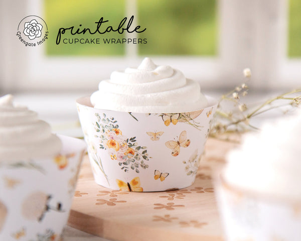 Sun Hats, Flowers & Butterflies Cupcake Wrappers - Printable Digital Download by Greengate Images