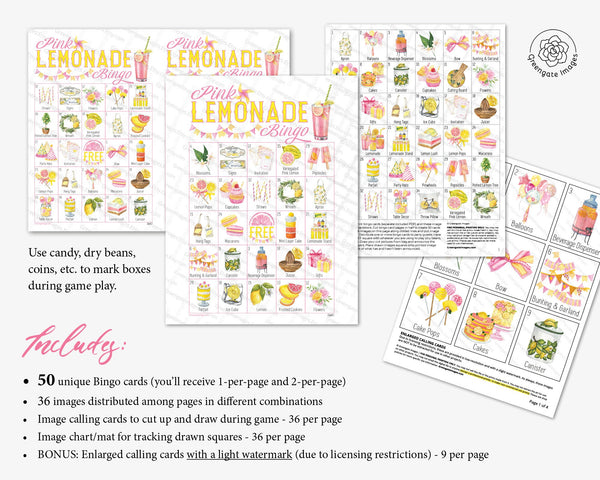 Pink Lemonade Bingo - Printable Digital Download by Greengate Images