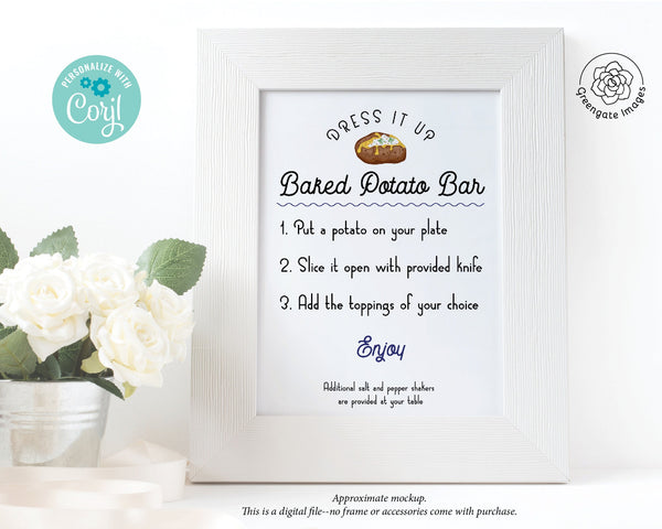 Baked Potato Bar Sign - Printable Digital Download by Greengate Images