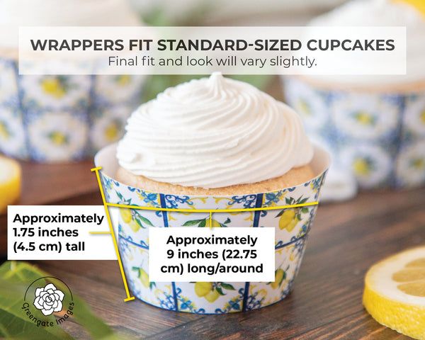 Lemons and Blue Tile Cupcake Wrapper - Printable Digital Download by Greengate Images