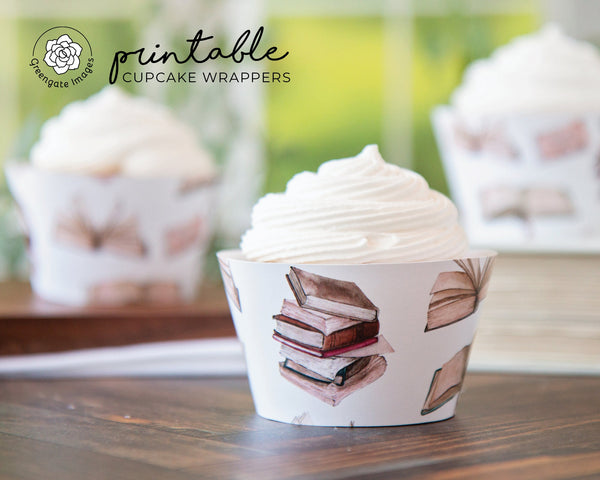 Books/Reading Cupcake Wrapper - Printable Digital Download by Greengate Images