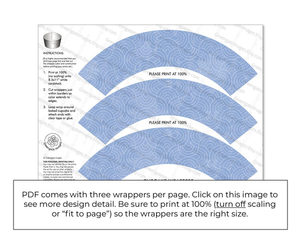 Abstract Beach Wave Cupcake Wrapper - Printable Digital Download by Greengate Images