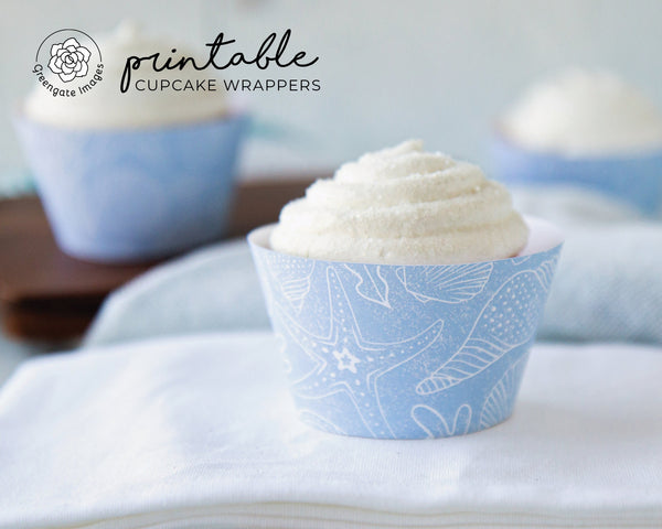 Beach Cupcake Wrapper - Shells and Starfish - Printable Digital Download by Greengate Images