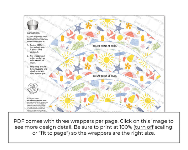 Summer Beach Cupcake Wrapper - Printable Digital Download by Greengate Images