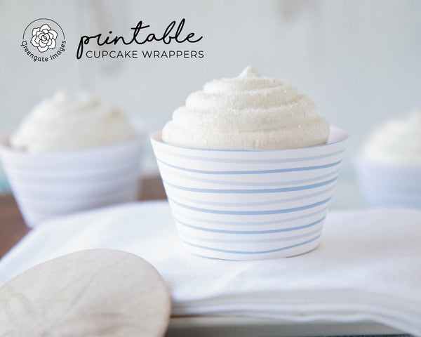Pinstripe Dusty Blue Cupcake Wrapper - Printable Digital Download by Greengate Images