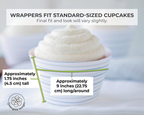 Pinstripe Dusty Blue Cupcake Wrapper - Printable Digital Download by Greengate Images