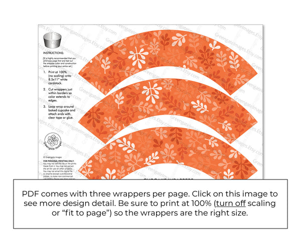 Orange Botanical Cupcake Wrapper - Printable Digital Download by Greengate Images